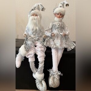 Possible Santa & Elf Silver & White Shelf Sitter 24” Set